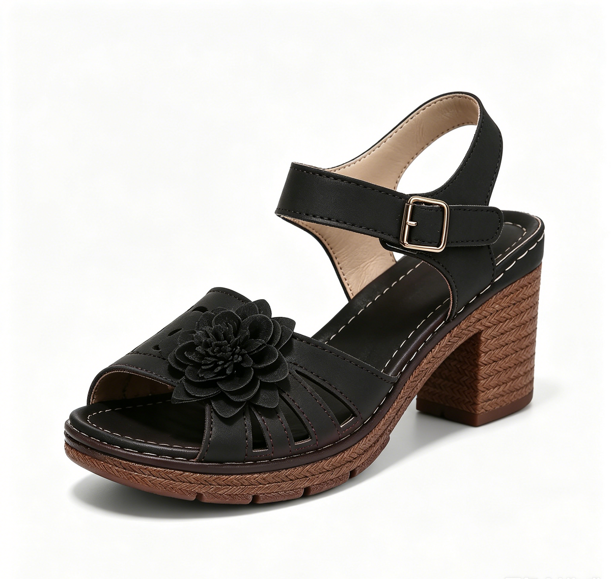Women's Comfort Block Heel Sandals – Floral Adjustable Strap Dress Shoes