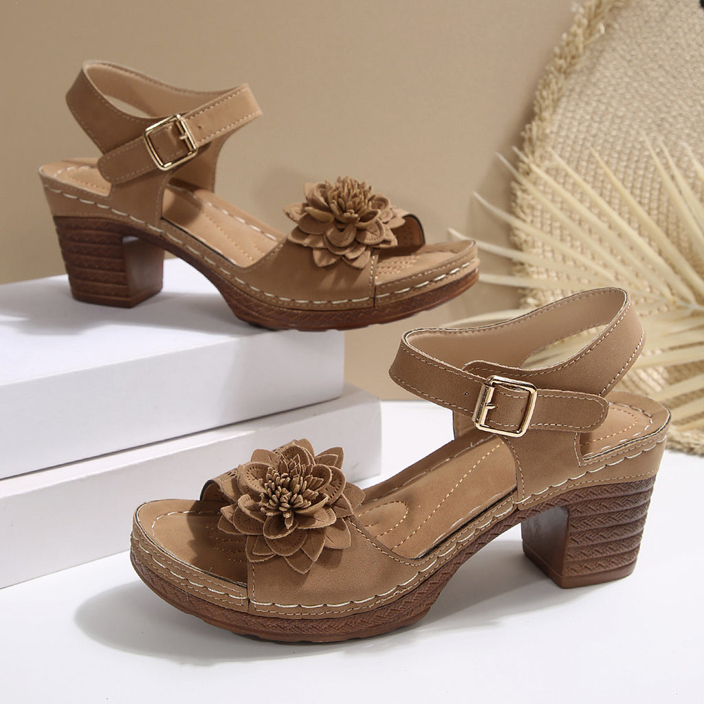 Women's Comfort Block Heel Sandals – Floral Adjustable Strap Dress Shoes