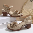 Women's Comfort Block Heel Sandals – Floral Adjustable Strap Dress Shoes