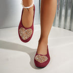 Rhinestone Suede Soft-soled Fairy-style Round-toed Flat Shoes