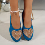 Rhinestone Suede Soft-soled Fairy-style Round-toed Flat Shoes