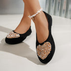 Rhinestone Suede Soft-soled Fairy-style Round-toed Flat Shoes